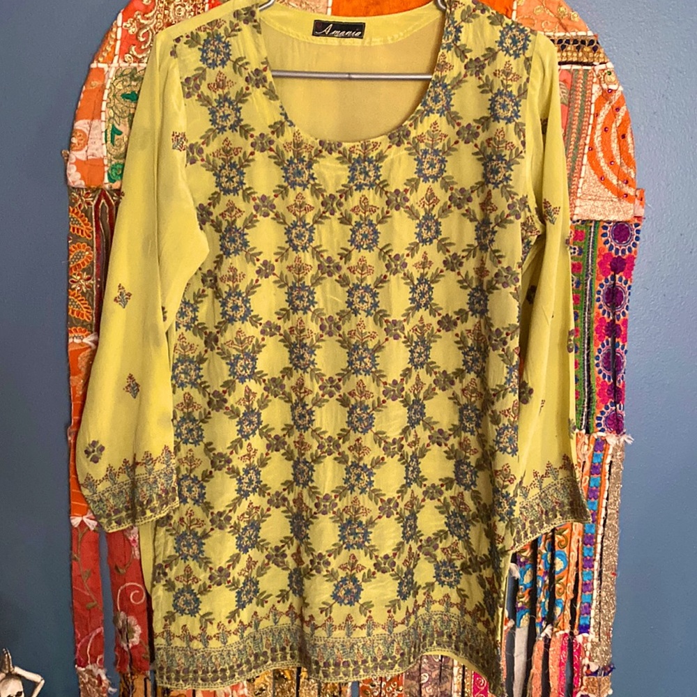 Amania chartreuse embroidered blouse